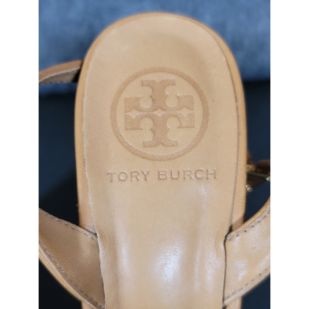 Tory Burch Drea Wedge Size 8.5M Tan Wood Platform Sandal Heel Designer Shoes - Picture 4 of 9